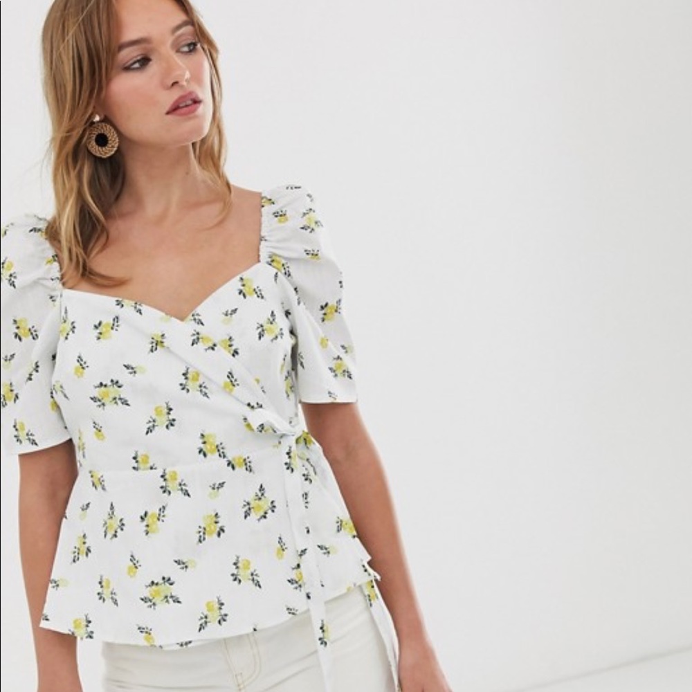 ASOS sweetheart neck wrap top in floral print NEW